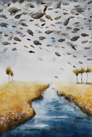 Original art for sale at UGallery.com | Above the River by Evgenia Smirnova | $600 | watercolor painting | 23' h x 15' w | photo 1