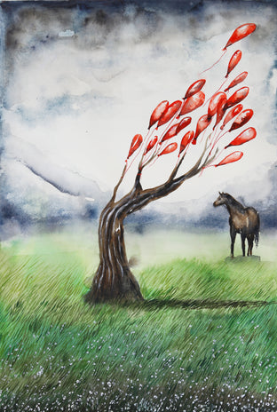 Original art for sale at UGallery.com | Balloon Tree by Evgenia Smirnova | $600 | watercolor painting | 23' h x 15' w | photo 1