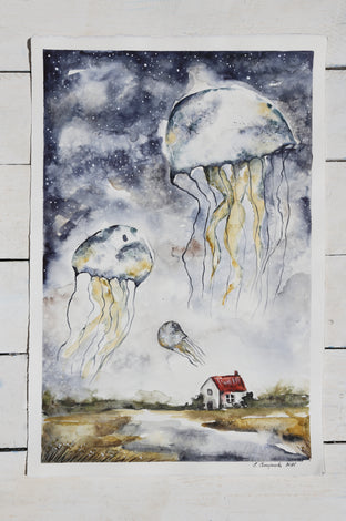 Original art for sale at UGallery.com | Become the Moon by Evgenia Smirnova | $600 | watercolor painting | 23' h x 15' w | photo 4