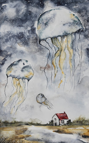 Original art for sale at UGallery.com | Become the Moon by Evgenia Smirnova | $600 | watercolor painting | 23' h x 15' w | photo 1