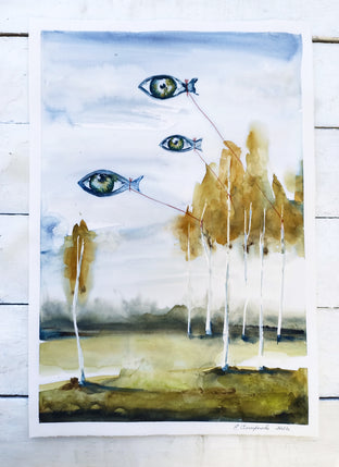 Original art for sale at UGallery.com | Birch Wood by Evgenia Smirnova | $600 | watercolor painting | 23' h x 15' w | photo 3