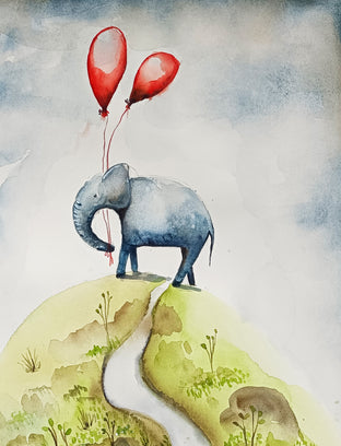 Original art for sale at UGallery.com | Elephant on the Hill by Evgenia Smirnova | $600 | watercolor painting | 23' h x 15' w | photo 4