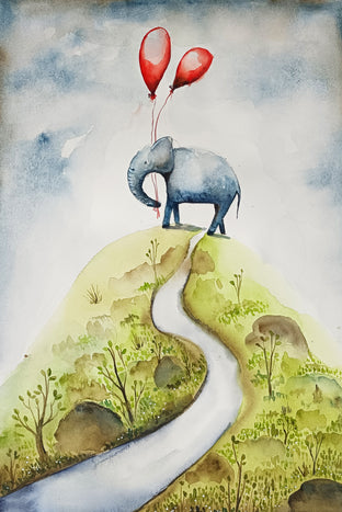Original art for sale at UGallery.com | Elephant on the Hill by Evgenia Smirnova | $600 | watercolor painting | 23' h x 15' w | photo 1