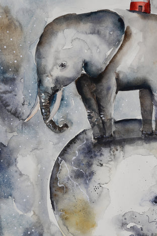 Original art for sale at UGallery.com | Elephant on the Moon by Evgenia Smirnova | $600 | watercolor painting | 23' h x 15' w | photo 4