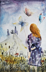 watercolor painting by Evgenia Smirnova titled In the Flower Field
