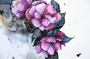 Moon and Purple Flowers by Evgenia Smirnova |   Closeup View of Artwork 