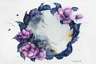 Original art for sale at UGallery.com | Moon and Purple Flowers by Evgenia Smirnova | $600 | watercolor painting | 15' h x 23' w | photo 1