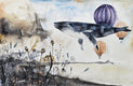Original art for sale at UGallery.com | Over the Beach by Evgenia Smirnova | $600 | watercolor painting | 15' h x 23' w | thumbnail 1