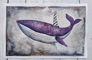 Original art for sale at UGallery.com | Purple Whale by Evgenia Smirnova | $600 | watercolor painting | 15' h x 23' w | photo 3