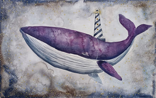 Original art for sale at UGallery.com | Purple Whale by Evgenia Smirnova | $600 | watercolor painting | 15' h x 23' w | photo 1