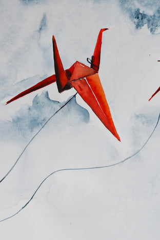 Original art for sale at UGallery.com | Red Paper Birds by Evgenia Smirnova | $600 | watercolor painting | 23' h x 15' w | photo 4
