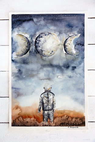 Original art for sale at UGallery.com | The Astronaut by Evgenia Smirnova | $600 | watercolor painting | 23' h x 15' w | photo 4