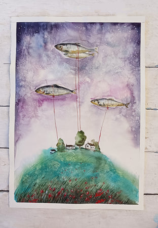 Original art for sale at UGallery.com | The Silence of the Night by Evgenia Smirnova | $600 | watercolor painting | 23' h x 15' w | photo 3