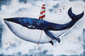 Original art for sale at UGallery.com | Whale & The Lighthouse by Evgenia Smirnova | $600 | watercolor painting | 15' h x 23' w | thumbnail 1