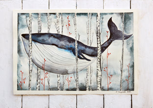 Original art for sale at UGallery.com | Whale in the Birch Woods by Evgenia Smirnova | $600 | watercolor painting | 15' h x 23' w | photo 3