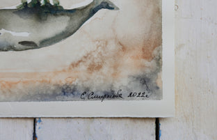Original art for sale at UGallery.com | Whales Sunrise by Evgenia Smirnova | $600 | watercolor painting | 15' h x 23' w | photo 3