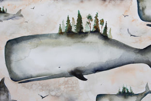 Original art for sale at UGallery.com | Whales Sunrise by Evgenia Smirnova | $600 | watercolor painting | 15' h x 23' w | photo 4