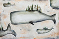Original art for sale at UGallery.com | Whales Sunrise by Evgenia Smirnova | $600 | watercolor painting | 15' h x 23' w | thumbnail 1