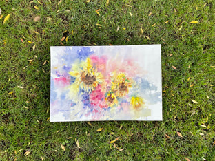 Original art for sale at UGallery.com | Happy Sunflowers by Fatemeh Kian | $800 | watercolor painting | 15' h x 21.5' w | photo 3