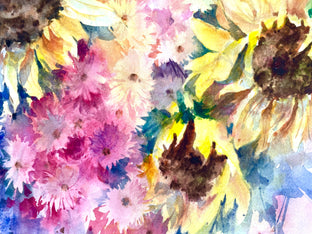 Original art for sale at UGallery.com | Happy Sunflowers by Fatemeh Kian | $800 | watercolor painting | 15' h x 21.5' w | photo 4