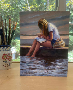 Original art for sale at UGallery.com | Young Girl Reading by Faye Vander Veer | $950 | oil painting | 12' h x 9' w | photo 3