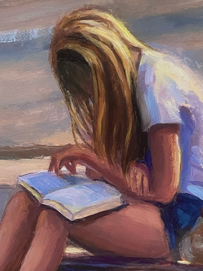 Young Girl Reading by Faye Vander Veer |  Closeup View of Artwork 