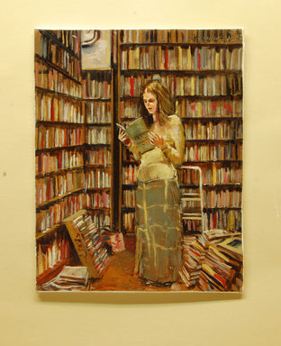Original art for sale at UGallery.com | At Ray and Judy's Bookstore by Onelio Marrero | $375 | oil painting | 10' h x 8' w | photo 3