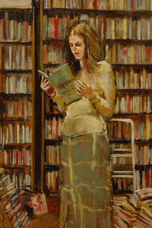 Original art for sale at UGallery.com | At Ray and Judy's Bookstore by Onelio Marrero | $375 | oil painting | 10' h x 8' w | photo 4