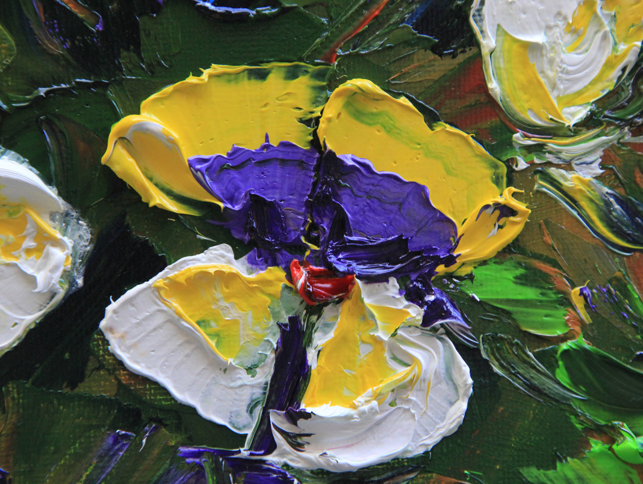 Dancing Pansies by Lisa Elley |  Closeup View of Artwork 