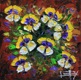 Original art for sale at UGallery.com | Dancing Pansies by Lisa Elley | $350 | oil painting | 12' h x 12' w | thumbnail 1