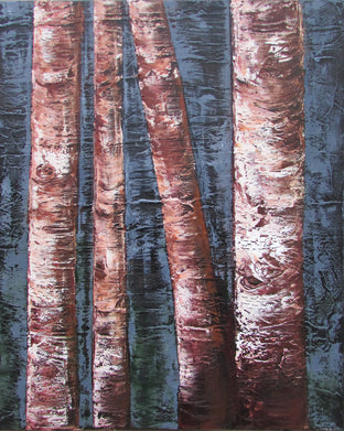 Original art for sale at UGallery.com | Four Birch Trunks by Valerie Berkely | $450 | oil painting | 20' h x 16' w | photo 1