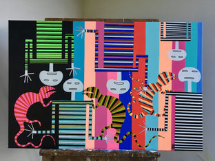 Original art for sale at UGallery.com | Striped Figures with Chameleons by Frantisek Florian | $1,800 | acrylic painting | 29.9' h x 45.2' w | photo 3