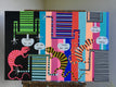 Original art for sale at UGallery.com | Striped Figures with Chameleons by Frantisek Florian | $1,800 | acrylic painting | 29.9' h x 45.2' w | thumbnail 3