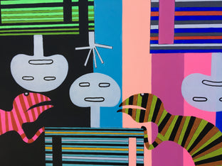 Original art for sale at UGallery.com | Striped Figures with Chameleons by Frantisek Florian | $1,800 | acrylic painting | 29.9' h x 45.2' w | photo 4