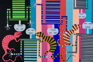 Original art for sale at UGallery.com | Striped Figures with Chameleons by Frantisek Florian | $1,800 | acrylic painting | 29.9' h x 45.2' w | photo 1