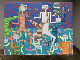 Original art for sale at UGallery.com | Figures in Banana Background by Frantisek Florian | $3,800 | mixed media artwork | 45.3' h x 59' w | photo 3