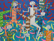 Original art for sale at UGallery.com | Figures in Banana Background by Frantisek Florian | $3,800 | mixed media artwork | 45.3' h x 59' w | thumbnail 1