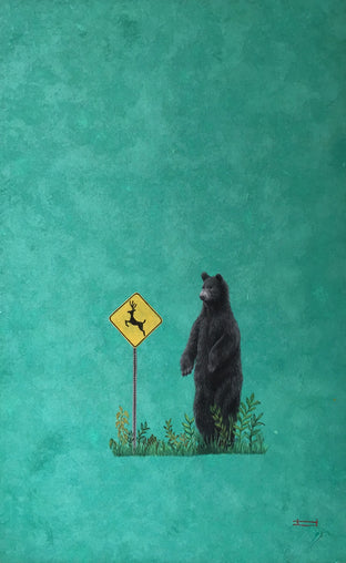 Original art for sale at UGallery.com | Bear and Deer Sign by Heejin Sutton | $775 | mixed media artwork | 16' h x 10' w | photo 1