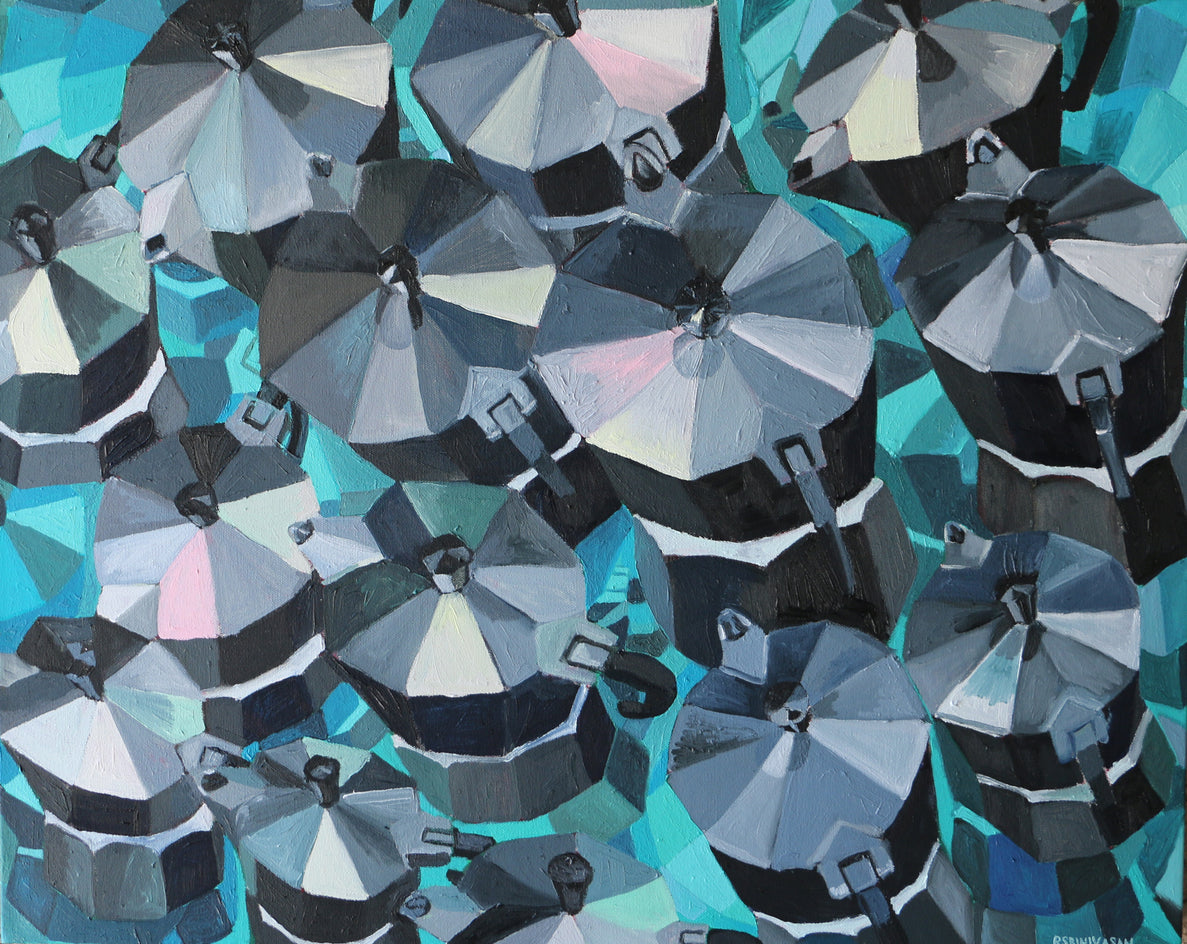 Blue-Green Cubist Cafe by Rachel Srinivasan |  Artwork Main Image 