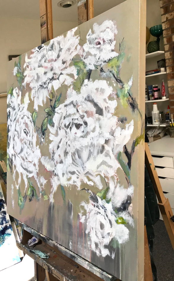 Peonies by DL Watson |  Side View of Artwork 