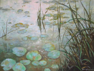 Original art for sale at UGallery.com | Waterlilies at Dawn by Gail Greene | $475 | oil painting | 12' h x 16' w | photo 1