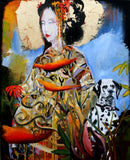 Original art for sale at UGallery.com | Geisha with a Red Flower by Scott Dykema | $4,550 | mixed media artwork | 60' h x 48' w | thumbnail 1