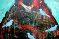 Original art for sale at UGallery.com | Bird Print Geisha by Scott Dykema | $2,075 | mixed media artwork | 48' h x 36' w | thumbnail 3