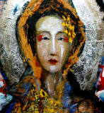 Original art for sale at UGallery.com | Geisha with Decorated Wall by Scott Dykema | $4,550 | mixed media artwork | 60' h x 48' w | thumbnail 2