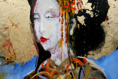 Original art for sale at UGallery.com | Geisha with a Red Flower by Scott Dykema | $4,550 | mixed media artwork | 60' h x 48' w | thumbnail 2