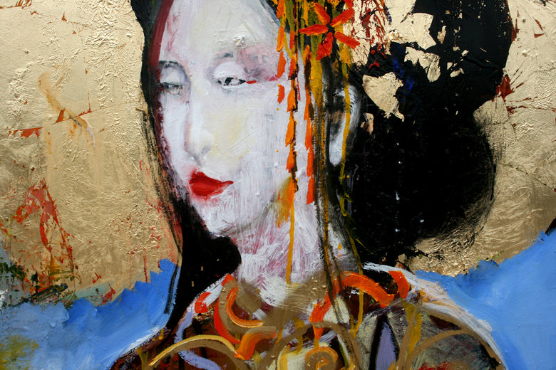 Geisha with a Red Flower by Scott Dykema |  Side View of Artwork 