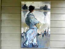 Original art for sale at UGallery.com | Geisha in Blue by Mary Pratt | $2,550 | oil painting | 48' h x 30' w | thumbnail 2