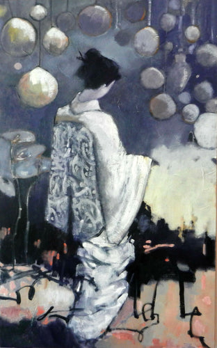 Original art for sale at UGallery.com | Geisha in White by Mary Pratt | $2,300 | oil painting | 48' h x 30' w | photo 2