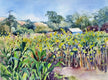 Original art for sale at UGallery.com | Girasoli nel Giardino by Catherine McCargar | $575 | watercolor painting | 12' h x 16' w | thumbnail 1