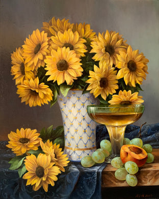 Original art for sale at UGallery.com | Golden Flowers by Nikolay Rizhankov | $800 | oil painting | 20' h x 16' w | photo 1